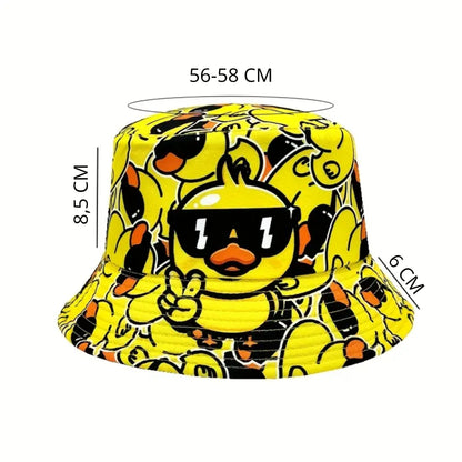 Gelber Fischerhut mit Enten Print – Lustiger Bucket Hat Festival & Sommer